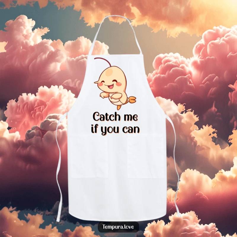 Funny fried shrimp character wiggling its appendages while cooking, a humorous and practical kitchen apron.