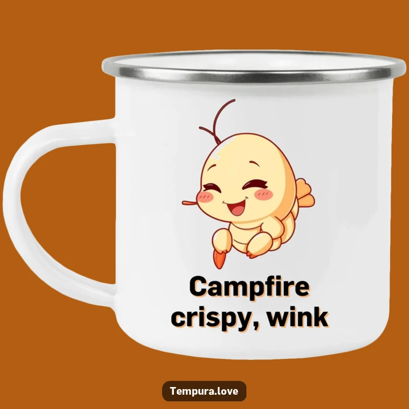 Funny Tempura Shrimp Wink Camping Mug: Playful Cartoon Cup for Outdoor Fun. A Great Gift