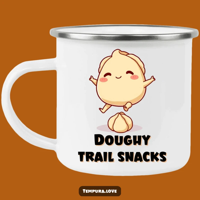 Funny Gyoza Kicking Dough Camping Mug - Dumpling Fun for Outdoor Adventures