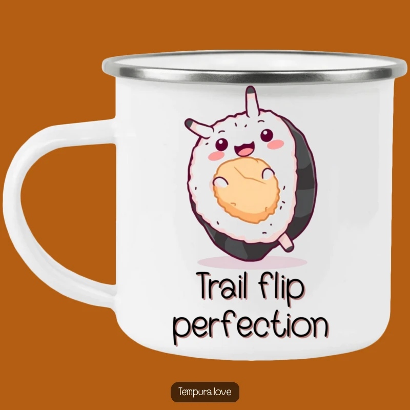 Funny Sushi Sommelier Camping Mug: Hilarious Cartoon Enamel Cup for Outdoor Adventures. Great Gift