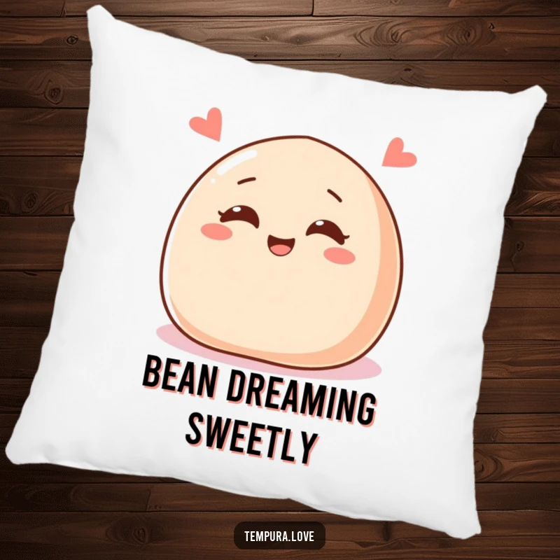 Funny pillow featuring a delighted red bean paste bun with cheerful eyes, winking, soft and decorative.