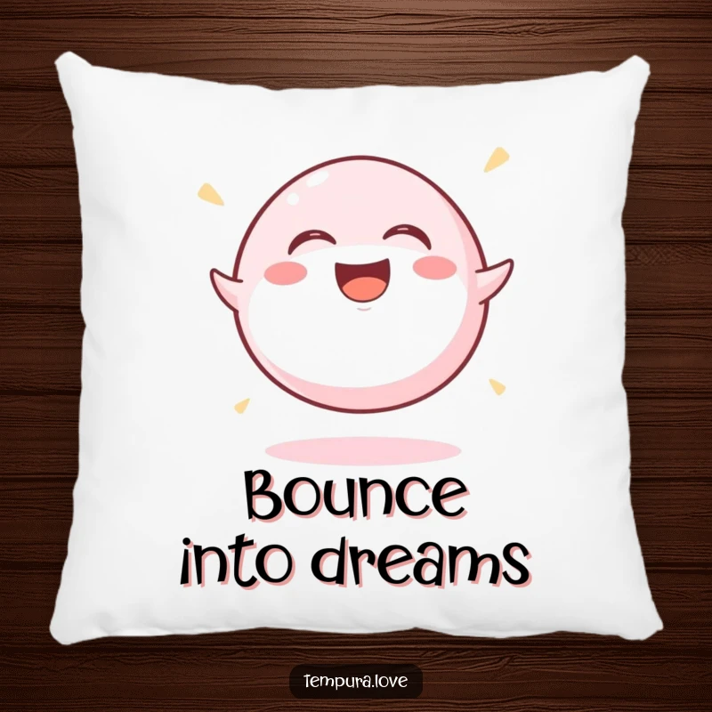 Funny Mochi Ball Pillow featuring a cheerful mochi ball bouncing with laughter, offering plush comfort and a touch of sweet food humor.