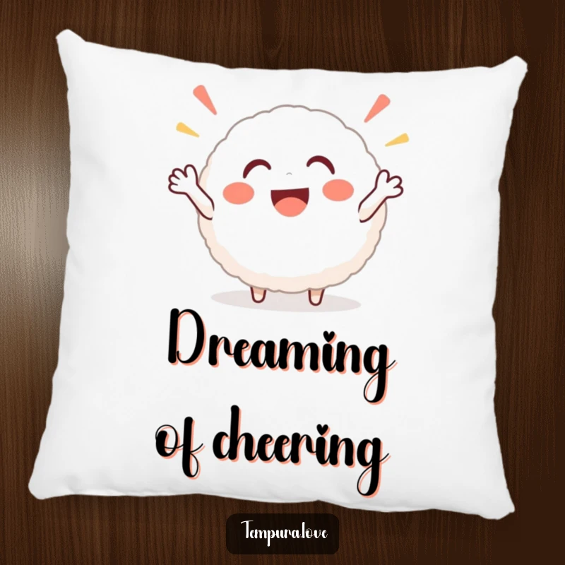 Funny rice ball pillow featuring a soft, round character beaming with enthusiastic cheers, offering comfort and a touch of playful decor.
