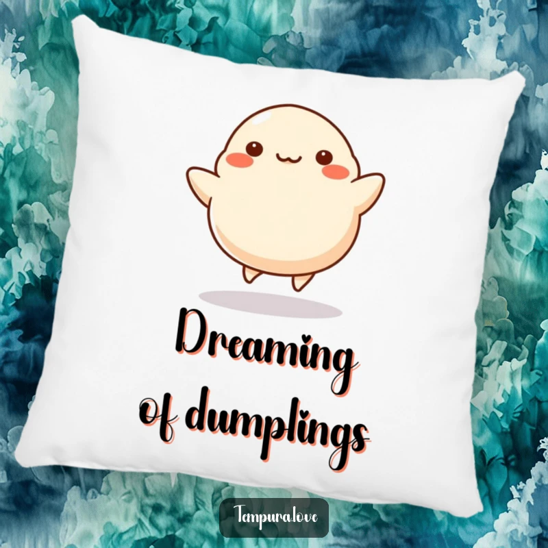 Funny Dumpling Pillow featuring a cheerful dumpling energetically kicking its legs, offering plush comfort and a touch of food-themed humor.