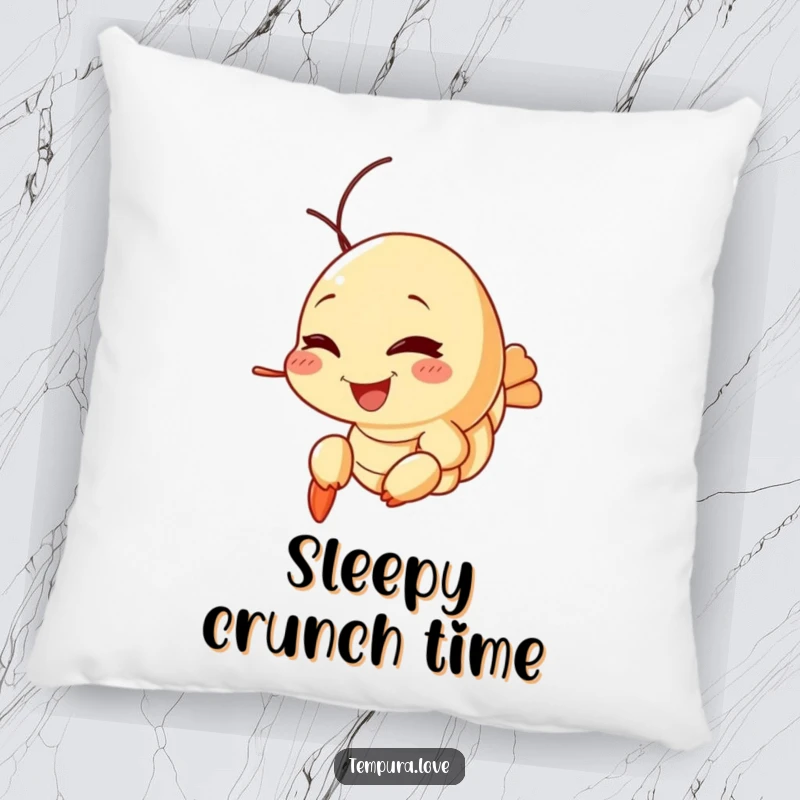 Funny Tempura Shrimp Pillow featuring a smiling shrimp with a playful wink, offering plush comfort and a touch of seafood humor.