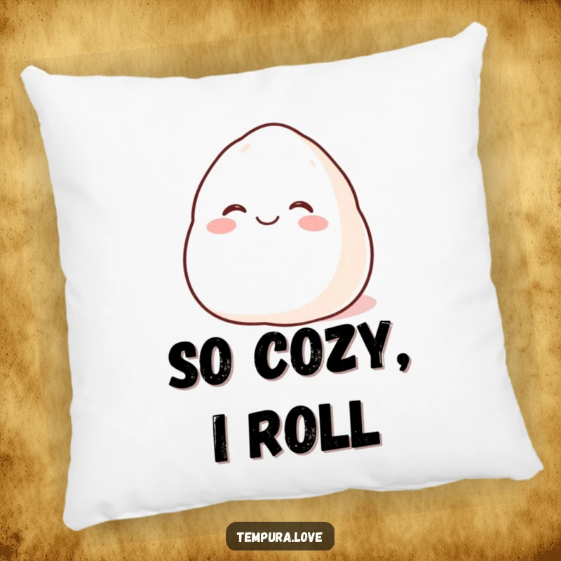 Funny Happy Mochi Pillow featuring a beaming cartoon mochi happily rolling, adding humorous comfort and sweetness.