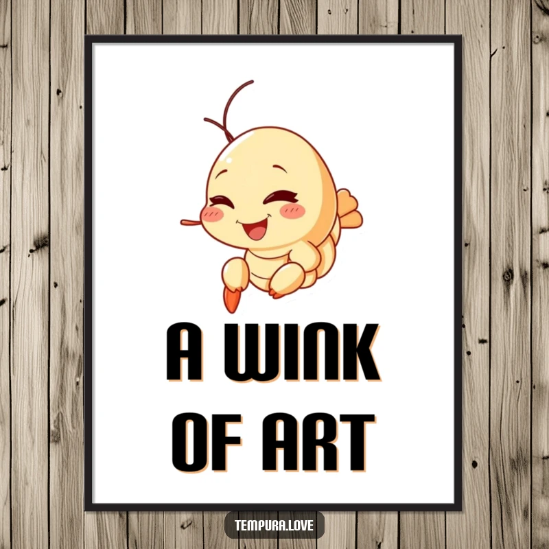 Funny Tempura Shrimp Digital Art featuring a cheerful shrimp winking playfully, ready to bring joy and humor to any digital display.