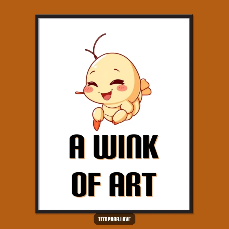 Funny Tempura Shrimp Wink Digital Art: Playful Cartoon Print for Instant Decor. Unique Gift