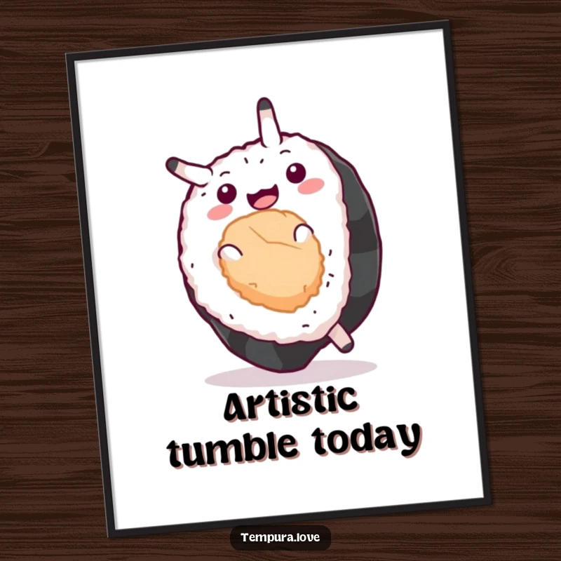 Funny Sushi Digital Art featuring a sushi piece in a dynamic somersault pose, ready to bring joy and humor to any digital display.