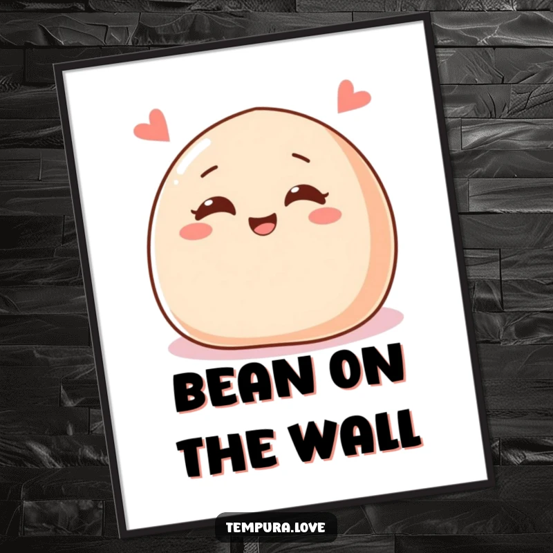 Funny digital art print of a delighted red bean paste bun with cheerful eyes, winking playfully, charming and sweet.