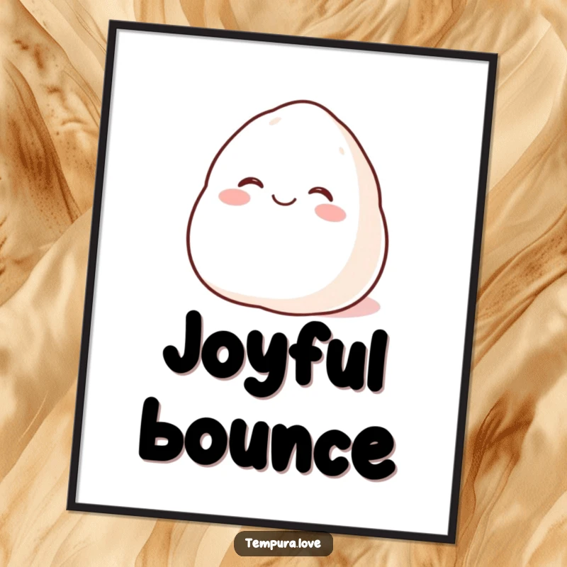 Funny Happy Mochi Digital Art Print of a beaming cartoon mochi rolling joyfully, perfect for humorous and sweet digital decor.