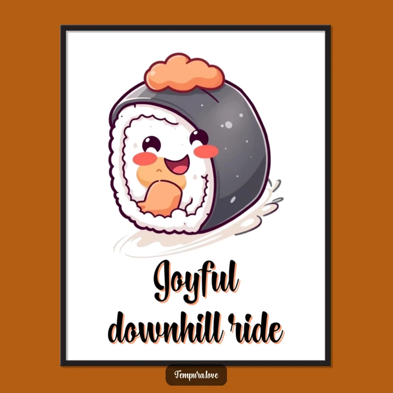 Funny Sushi Digital Art: Rolling Print, Instant Foodie Gift Download