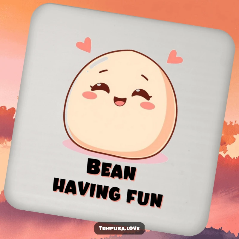 Funny drink coaster featuring a delighted red bean paste bun with cheerful eyes, winking, for surface protection.