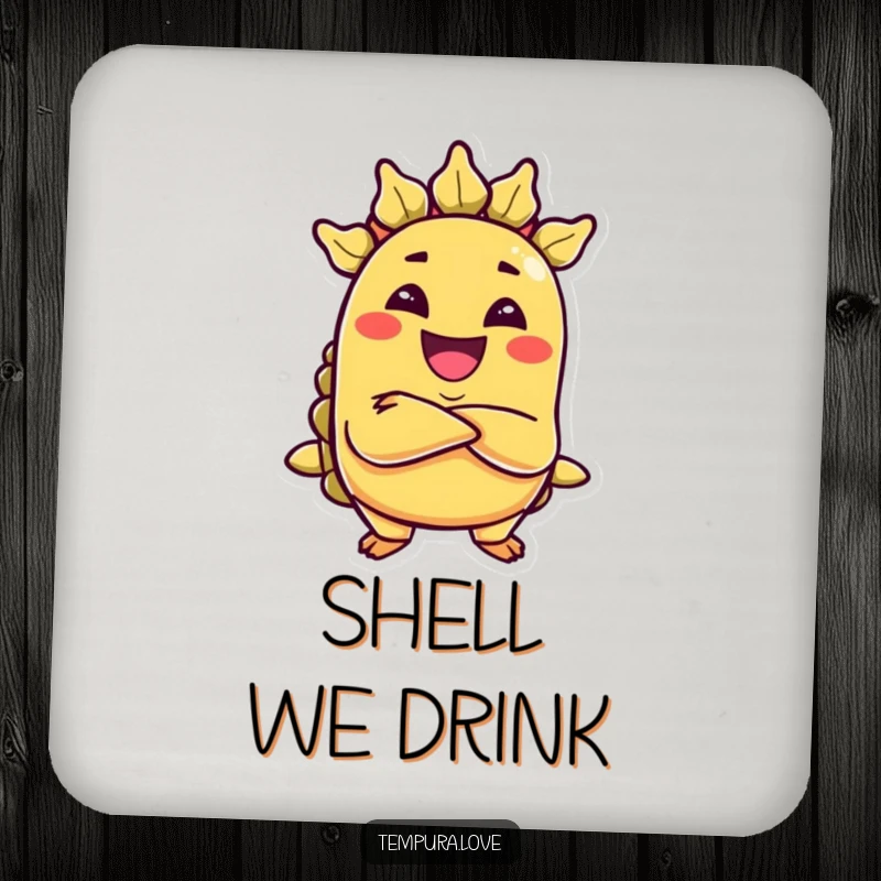 Funny drink coaster with a grinning, anthropomorphic taco with arms crossed, looking mischievous.