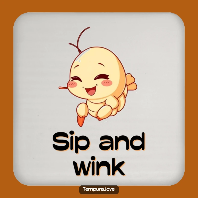 Funny Tempura Shrimp Wink Coaster: Playful Cartoon Protection for Your Surfaces. A Fun Table Gift