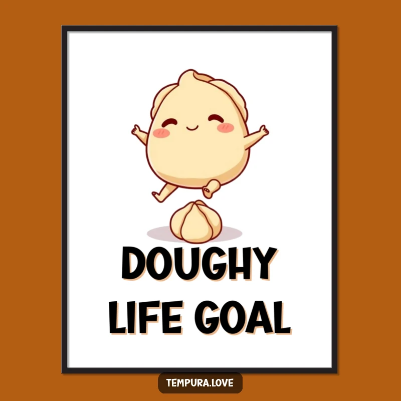 Funny Gyoza Kicking Dough Poster - Quirky Wall Art for Kitchens