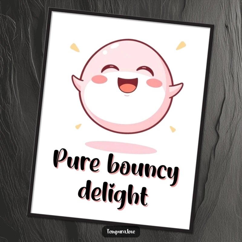 Funny Mochi Ball Poster displaying a round mochi ball bouncing with laughter, perfect for adding a dose of fun to wall decor.