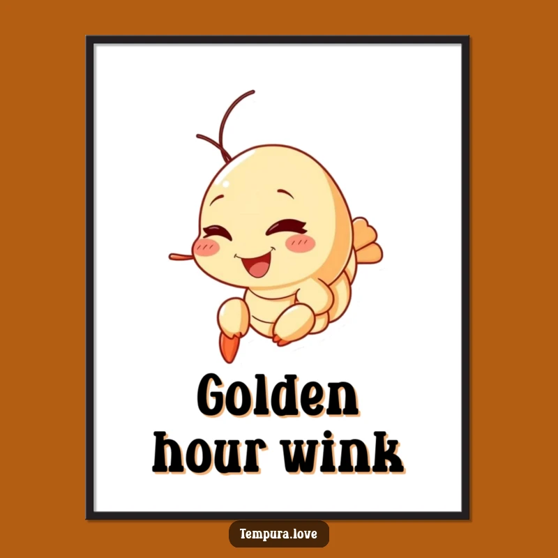 Funny Tempura Shrimp Wink Poster: Playful Cartoon Wall Art. A Hilarious Gift for Foodies