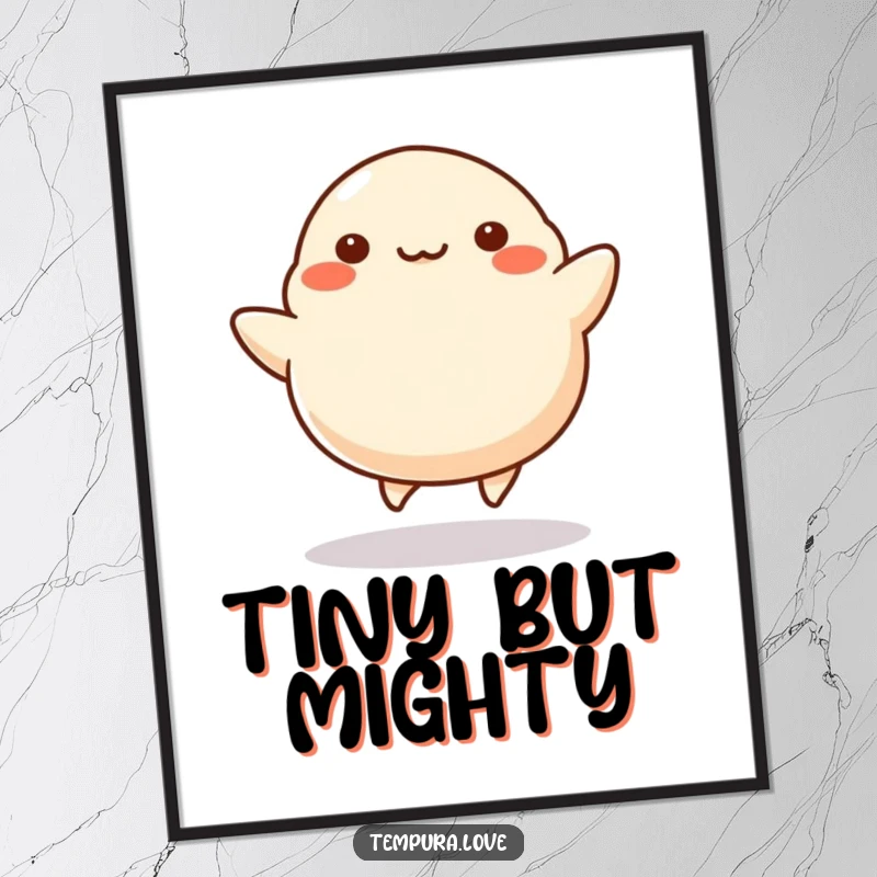 Funny Dumpling Poster displaying a stylized dumpling energetically kicking its legs, perfect for adding a dose of fun to wall decor.