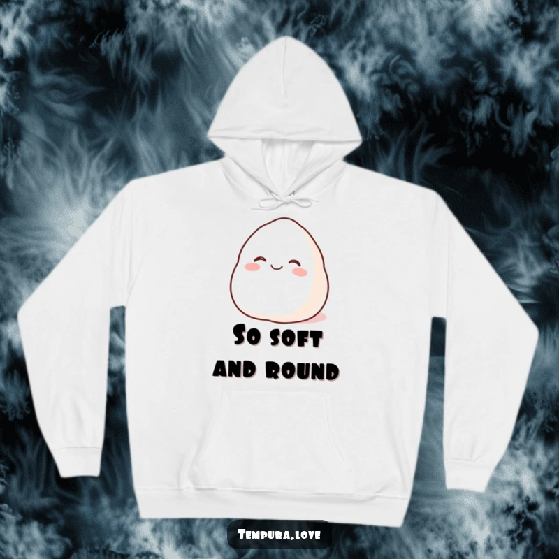 Funny Happy Mochi Hoodie featuring a joyful cartoon mochi rolling with glee, perfect for cozy and humorous lounging.