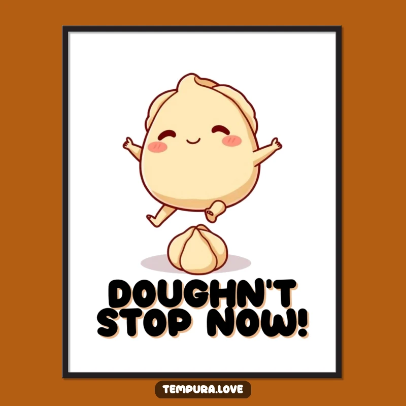 Free Printable Wall Art: Funny Gyoza Kicking Dough, Whimsical Downloadable Art