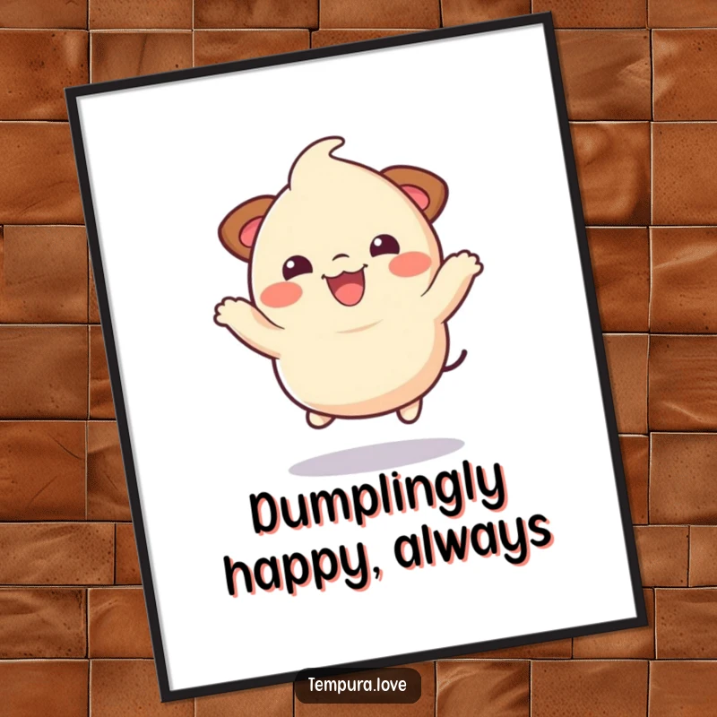 Funny Free Printable Wall Art: A bouncy dumpling character doing a joyful jump, adding cheerfulness.