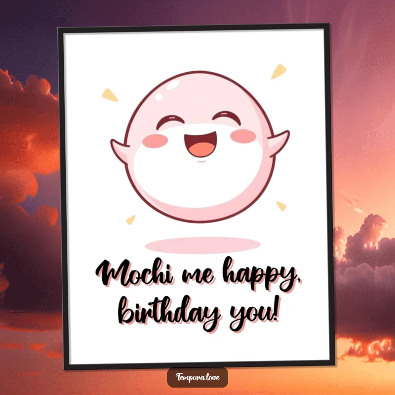 Funny Free Printable Wall Art featuring a laughing mochi ball bouncing with exuberant joy, a whimsical and downloadable piece for any room.