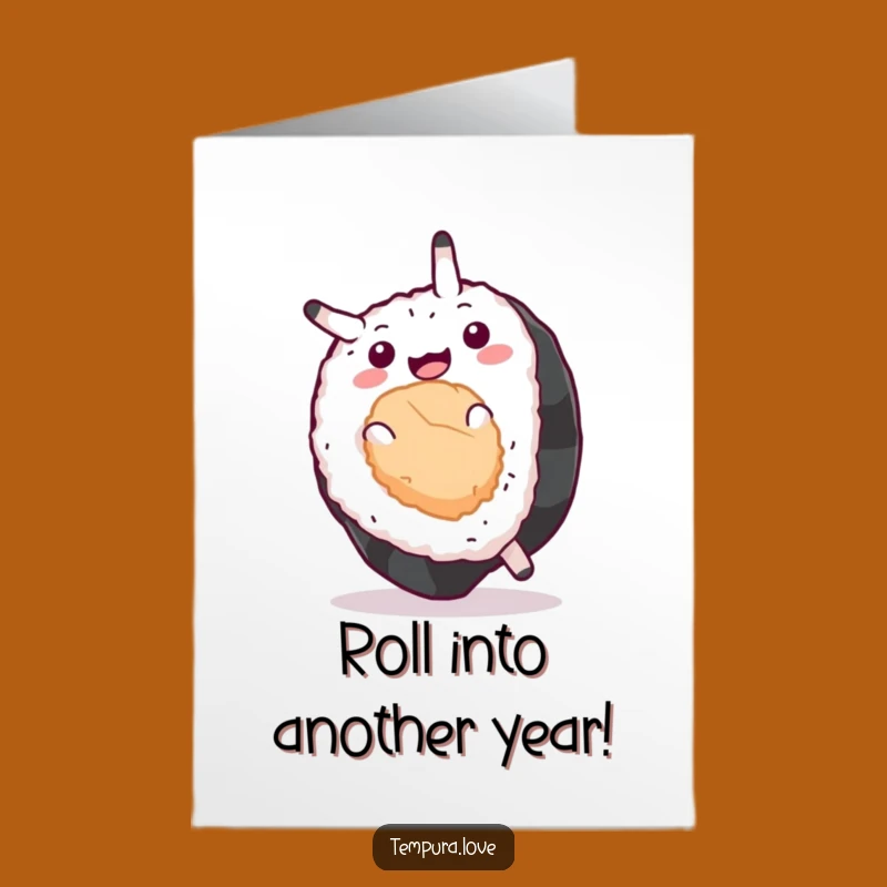 Free Printable Birthday Card: Funny Sushi Sommelier Doing a Flip - Downloadable Gift!