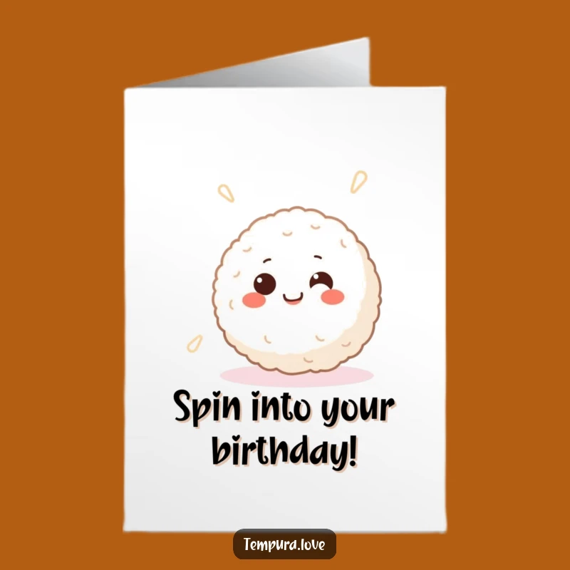 Free Printable Birthday Card: Happy Spinning Rice Ball, Downloadable Joyful Gift