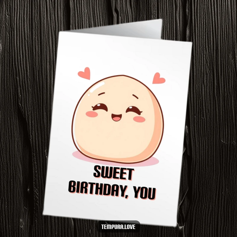 Funny Free Printable Birthday Card: A delighted sweet red bean paste bun with cheerful eyes gives a playful wink.