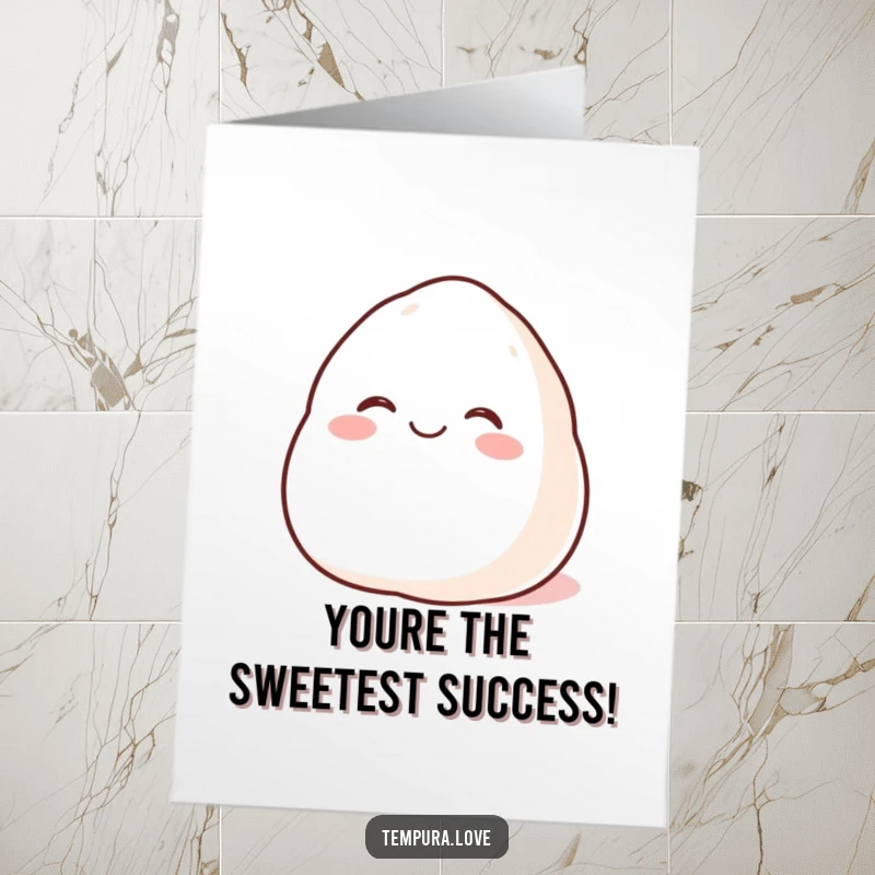 Cute Free Printable Congratulations Card: A plump, happy mochi rolls with glee, beaming with excitement to celebrate your wonderful news.