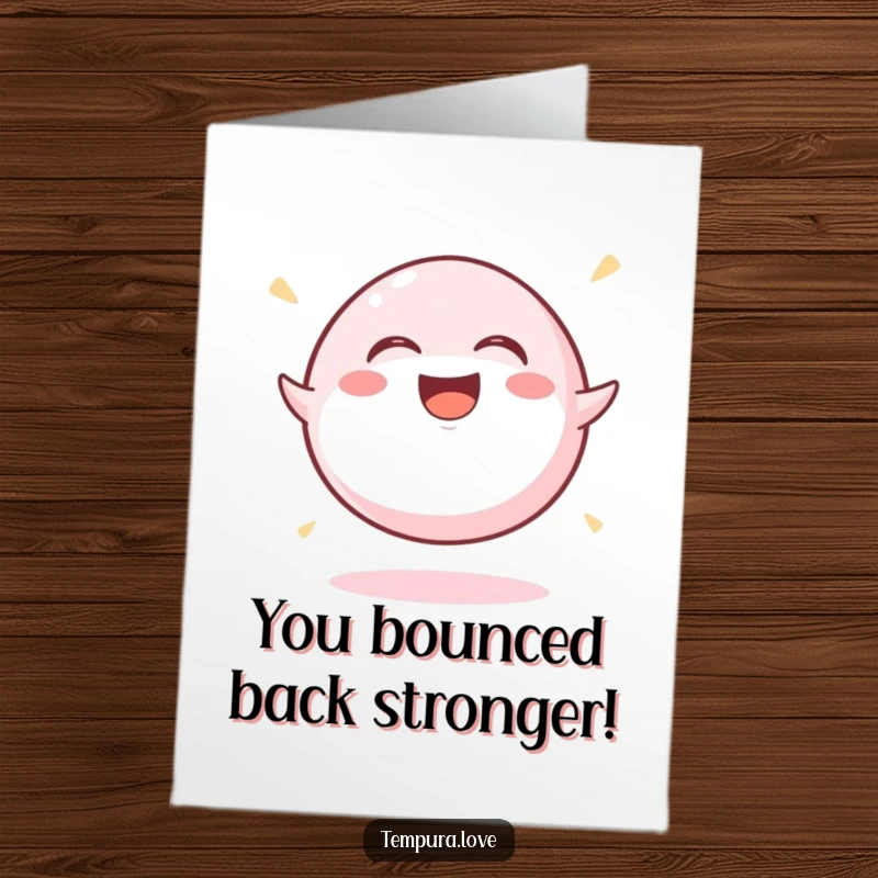 Funny Free Printable Congratulations Card showing a mochi ball laughing and bouncing with joy, celebrating achievements with pure downloadable delight.