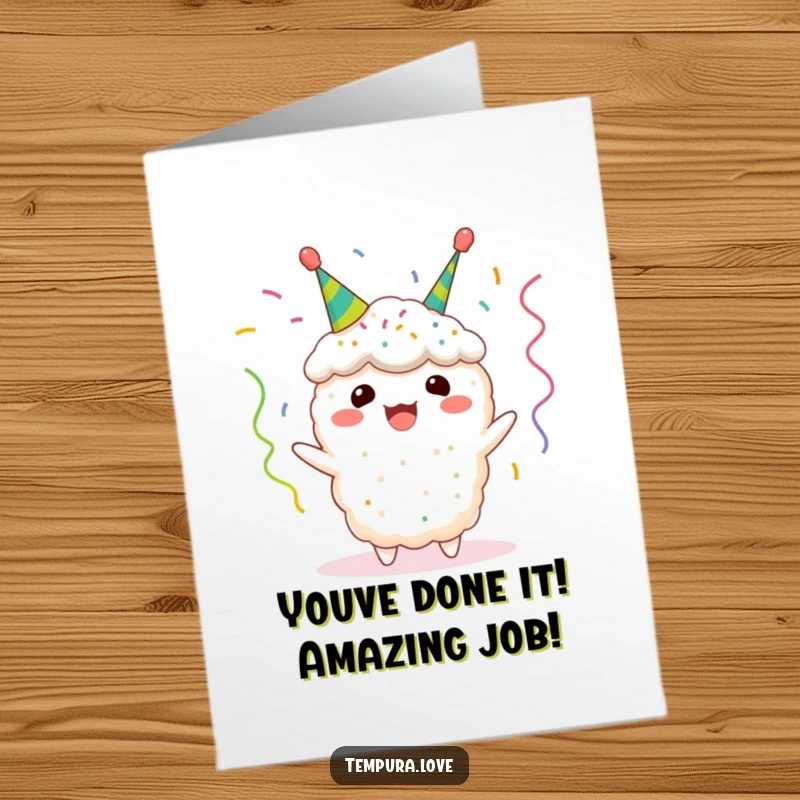 Funny Free Printable Congrats Card: A Cheerful Tempura Piece adorned with Tiny Streamers, ready to celebrate