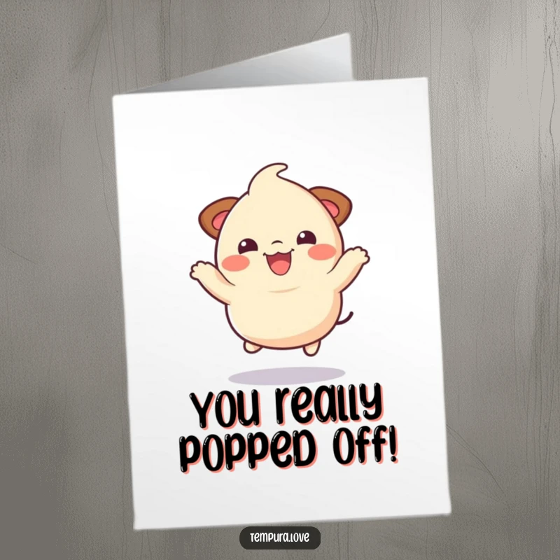 Funny Free Printable Congratulations Card: A bouncy dumpling character doing a joyful jump, celebrating success.