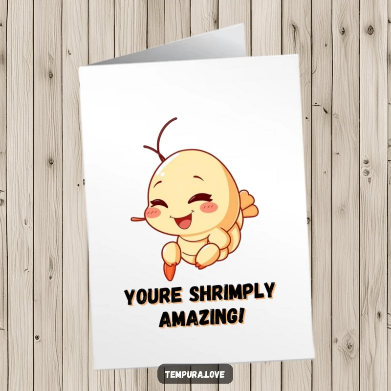 Funny Free Printable Congratulations Card showcasing a tempura shrimp winking playfully, conveying congratulations with a fun and lighthearted downloadable spirit.