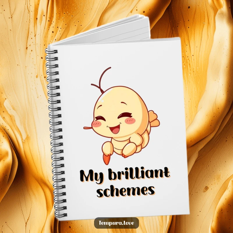 Funny Tempura Shrimp Notebook cover with a smiling shrimp giving a playful wink, inspiring creative writing and humorous note-taking.