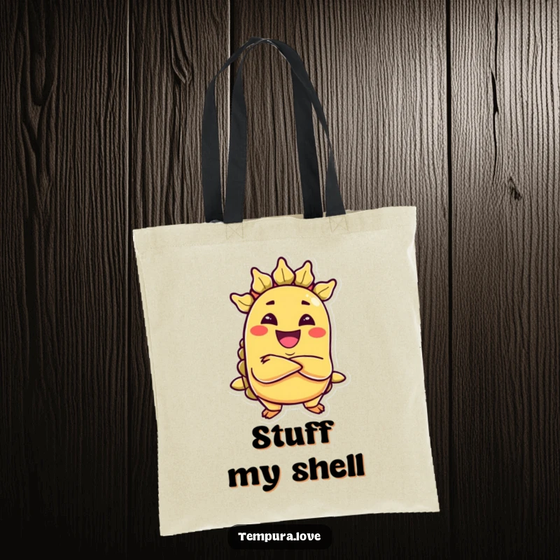 Funny tote bag depicting a grinning, anthropomorphic taco with arms crossed, looking sly and ready for mischief.